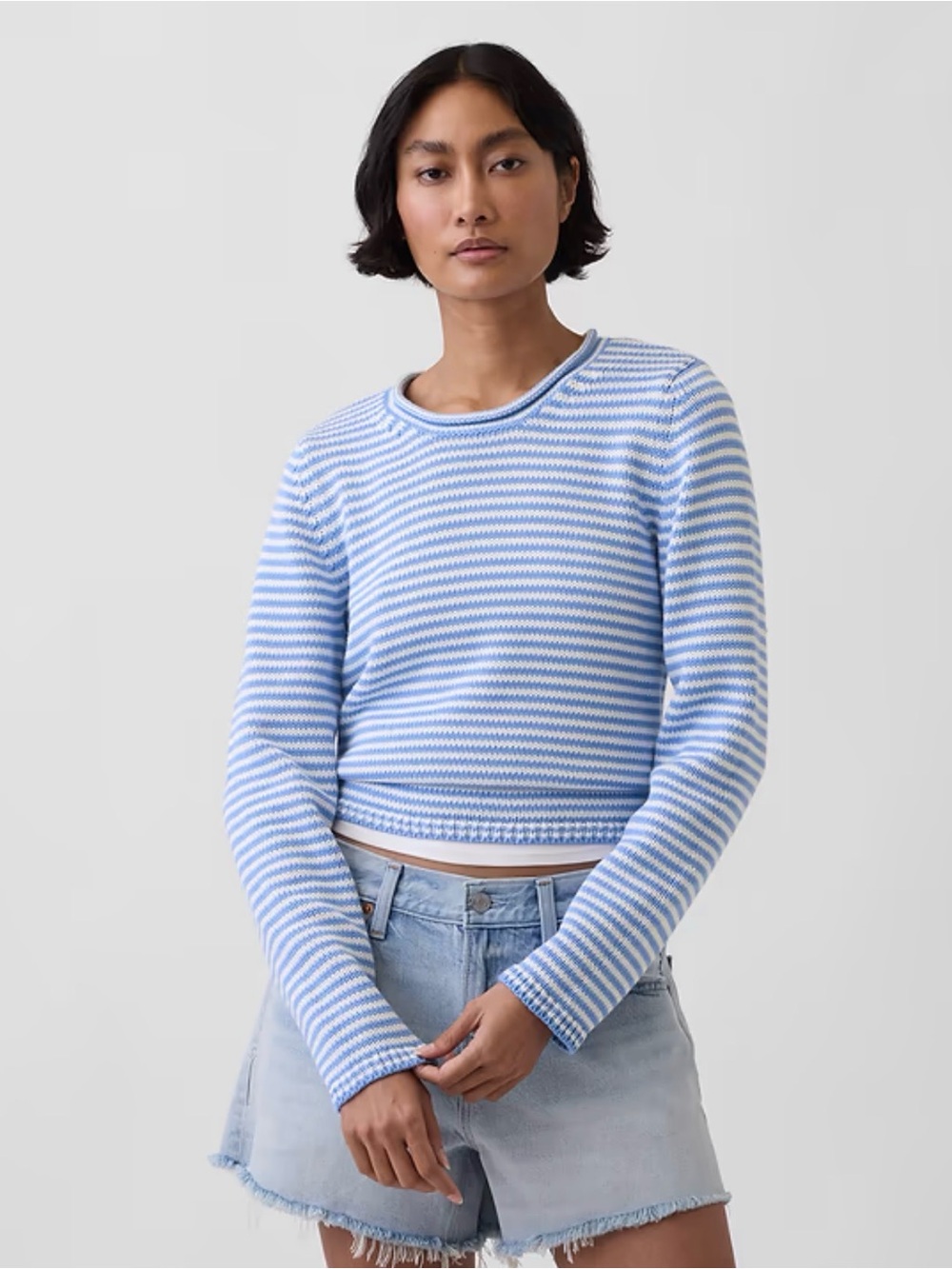 GAP Light Blue & White Striped Crewneck Sweater